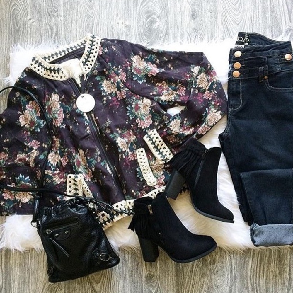 En Creme Garden of Peace Jacket - Navy